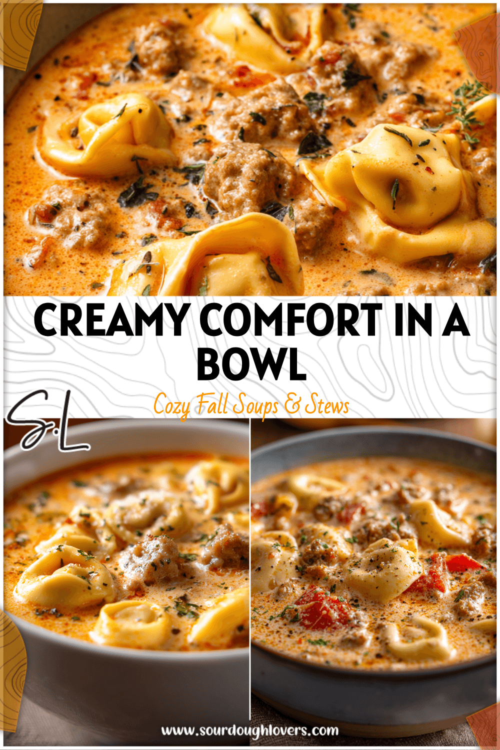 Bowl of creamy tortellini and sausage soup garnished with herbs, a cozy Easy Weeknight Tortellini Soup idea. 2026